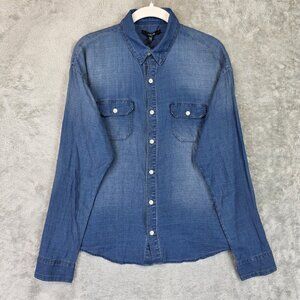 Joes Jeans Shirt Womens Medium Blue Denim Button Up Western Pockets Casual NWT